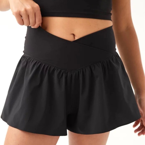 aerie Pants - OFFLINE Aerie Real Me Crossover Flowy Short Skort Skirt Large Black Athleisure